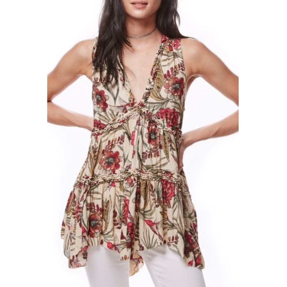 🆕 Free People Haze Floral Tunic Ruched Tiered Top